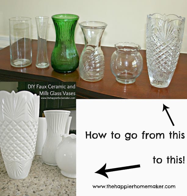 Several vases that are clear or colored before being painted white
