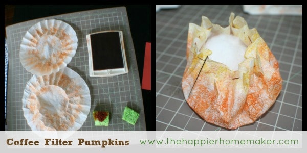 making a coffee filter pumpkin craft