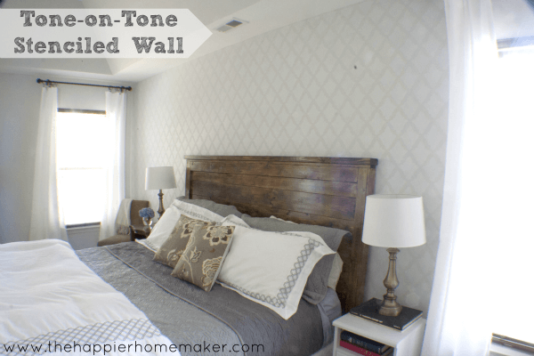 An after picture of a tone on tone stencil wall