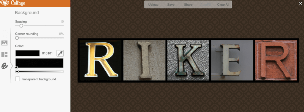 A screen shot of DIY photo name art with R, I, and K