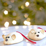Christmas mouse cookies on white tray