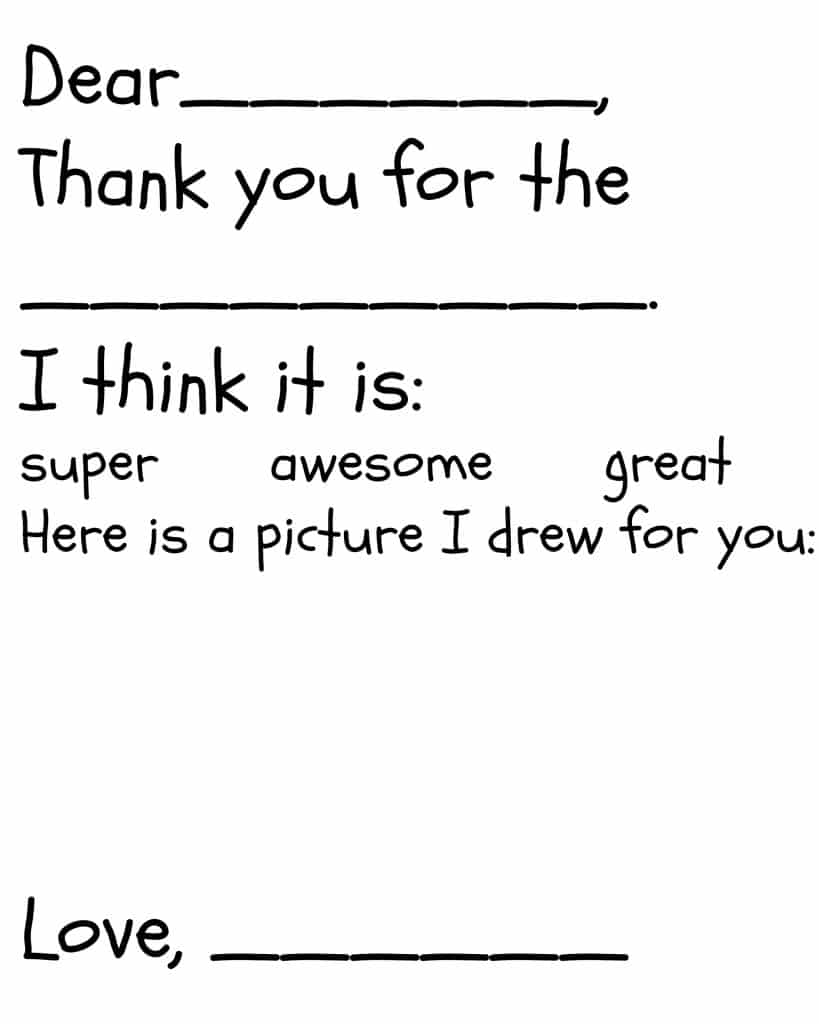 A fill in the blank printable thank you card for children 