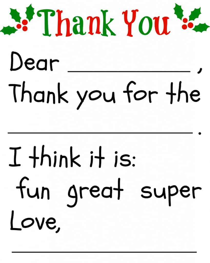 A fill in the blank printable thank you card for children 