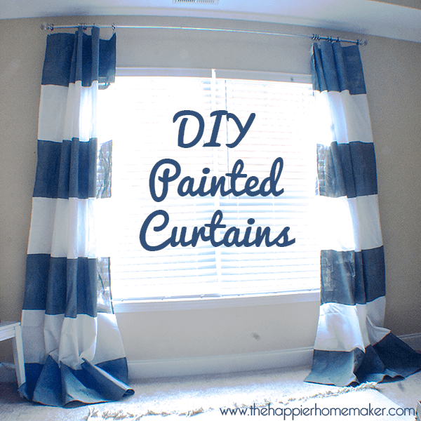 DIY painted curtains in a nautical pattern with blue and white