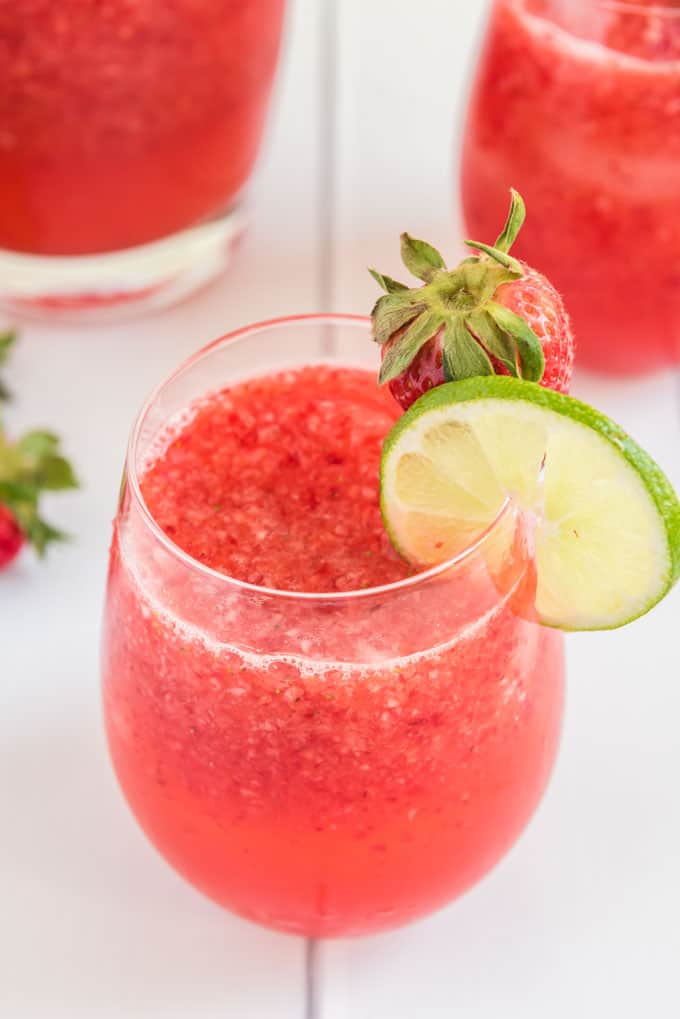 strawberry agua fresca in glass