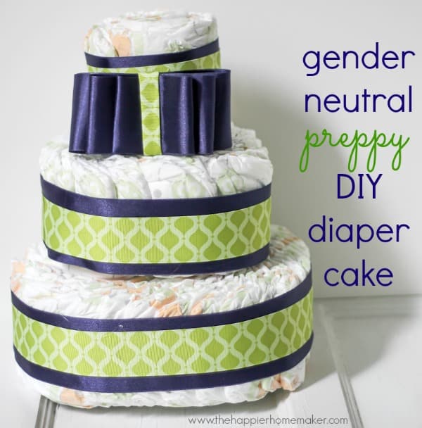 diaper cake with blue and green ribbons and accents