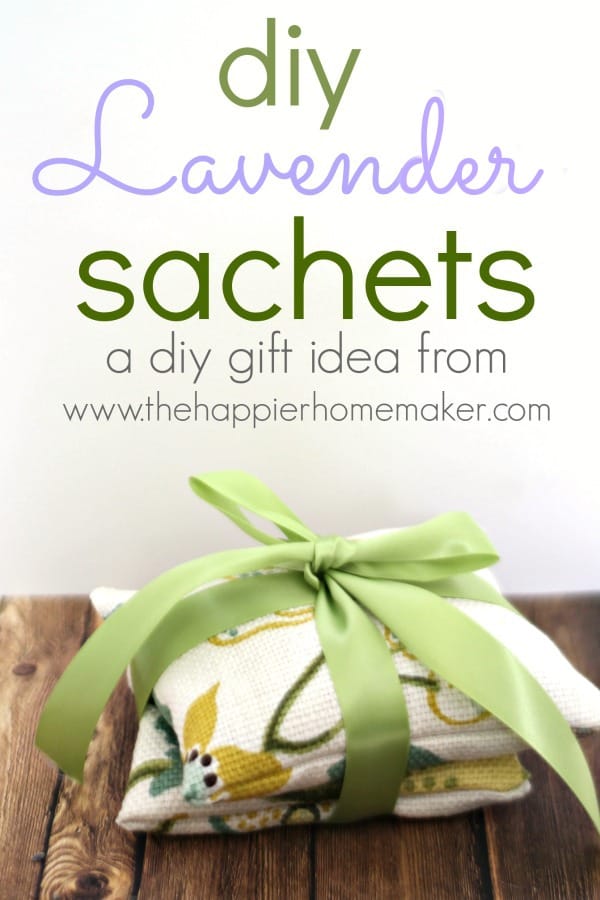 DIY lavender sachet gifts tied with a green ribbon