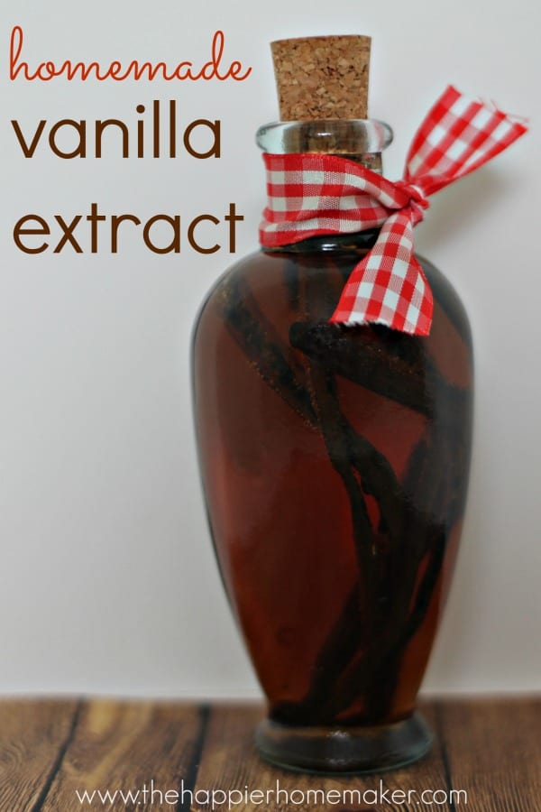 homemade vanilla extract in bottle with ribbon