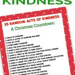 A piece of printed paper with random acts of kindness for the month of December leading up to Christmas