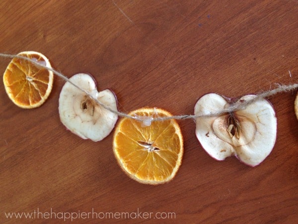 dried apple orange garland from the back with glue