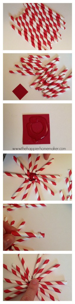 Two pictures of DIY paper straw ornaments