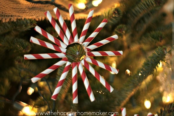 A close up of a DIY paper straw ornaments