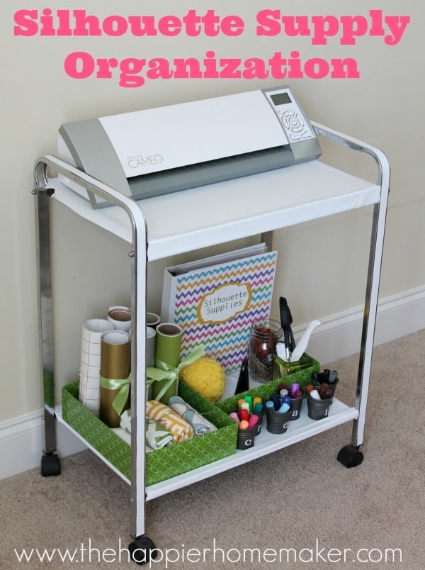 An organizing cart for silhouette and craft supplies