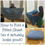 A collage of pictures showing how to fold a fitted sheet