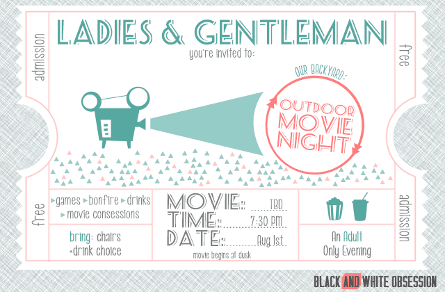A close up of customizable movie night invitations 