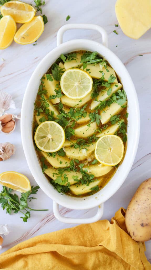 Greek lemon potatoes before baking