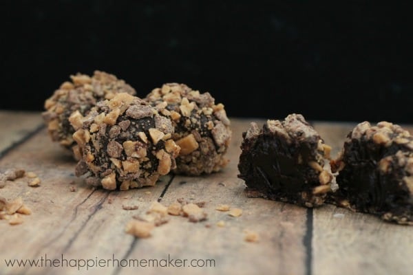 Three dark chocolate toffee truffles