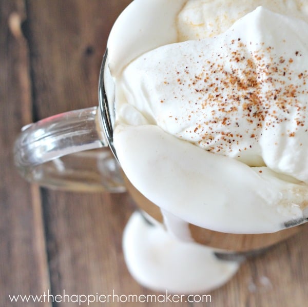 A close up of a Starbucks inspired skinny pumpkin spice latte