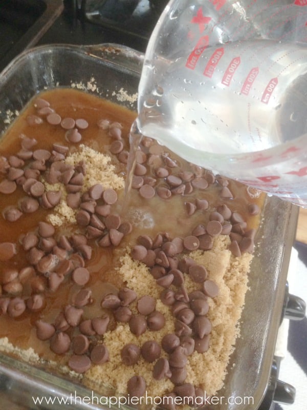 adding water to chocolate pudding cake