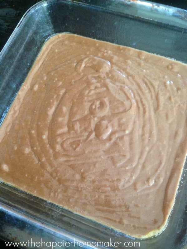 chocolate pudding cake batter in dish