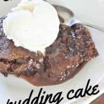 chocolate pudding cake with vanilla ice cream