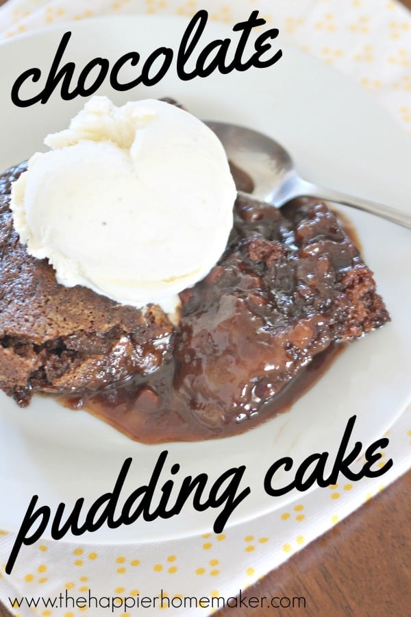 chocolate pudding cake with vanilla ice cream