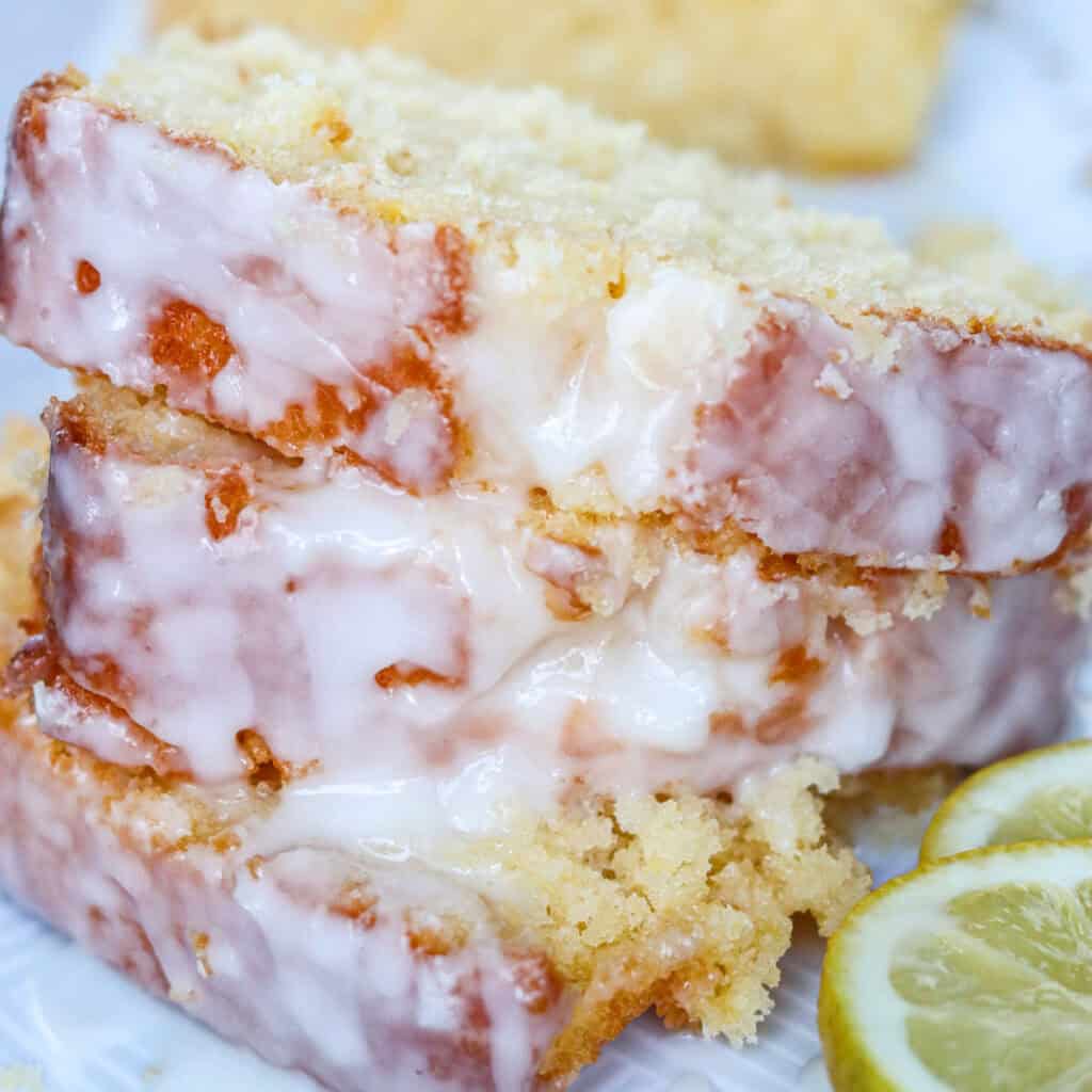 close up of lemon loaf slices