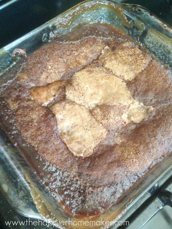 vintage chocolate pudding cake after baking