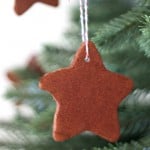 A close up of a cinnamon dough star ornament