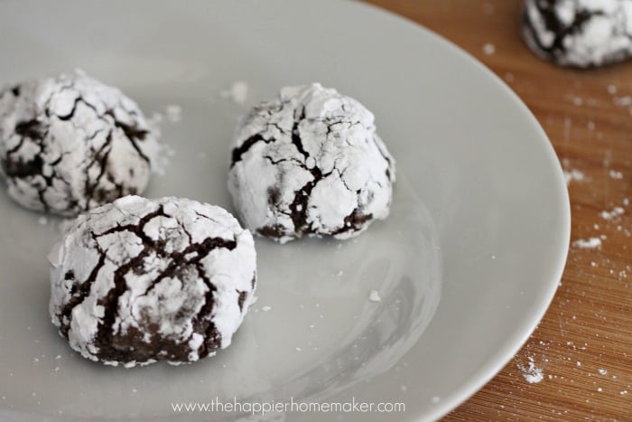 chocolate crinkle cookies on a white plate