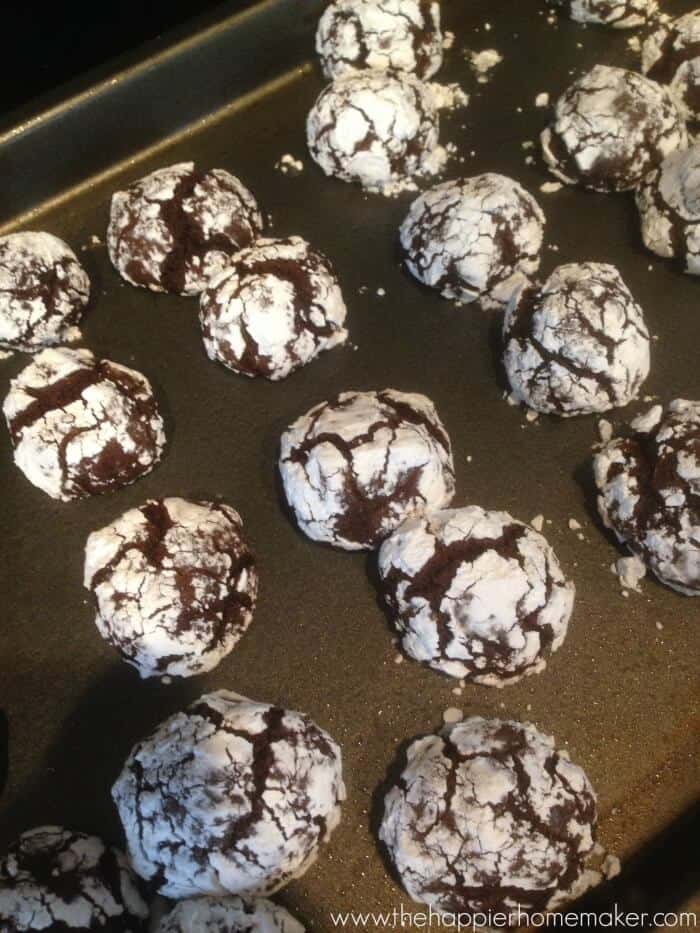 chocolate crinkle cookies after baking