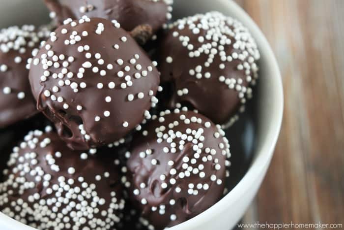 close up of oreo truffles in white bowl