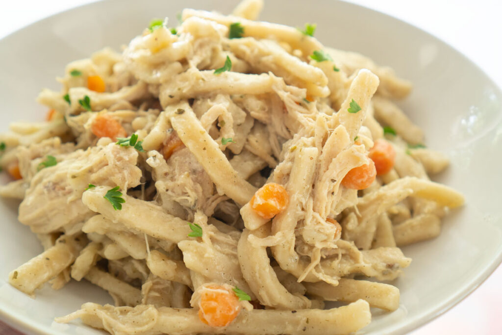 serving of Reames chicken and noodles on plate