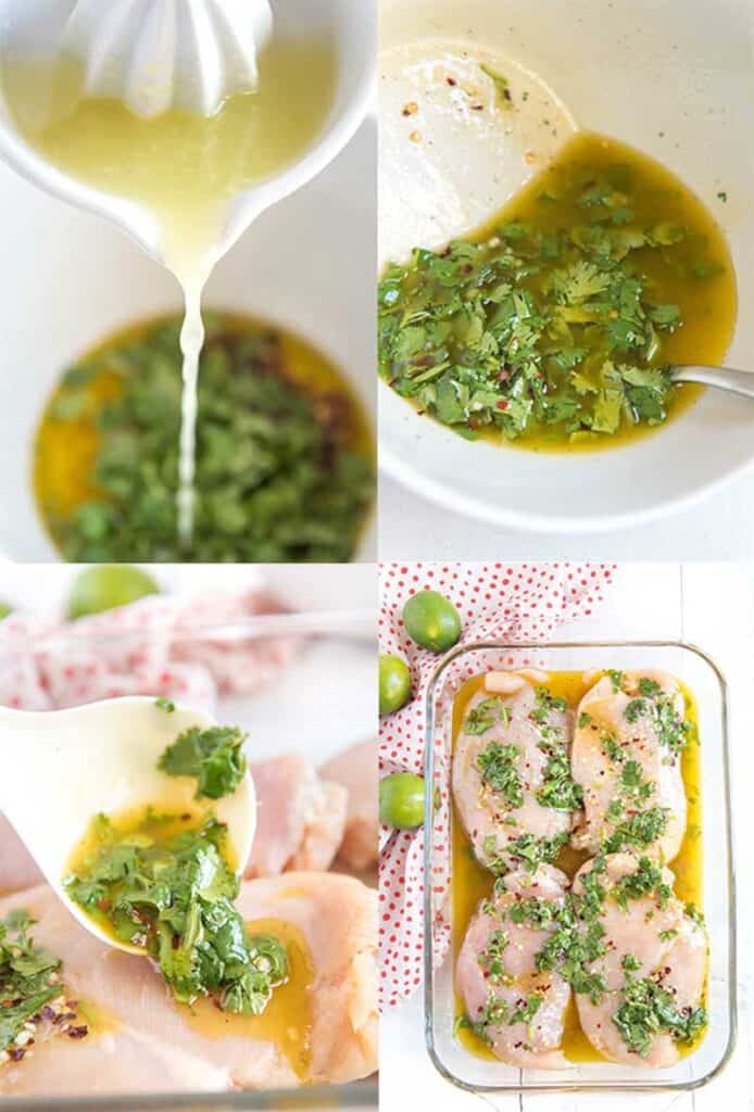 A collage of cilantro lime chicken being made