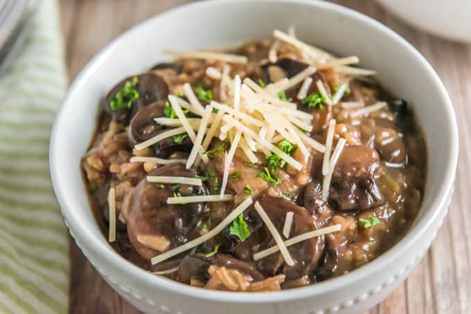 mushroom risotto with parmesan cheese on top