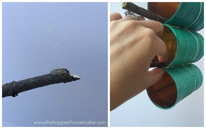 add sticks to bird feeder