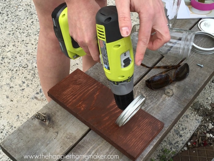 attaching mason jar band to wood