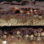 collage of turtle cookie bars with recipe name overlay