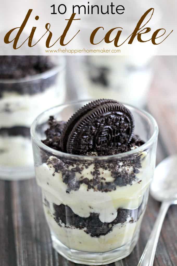 A cup of dirt cake topped with an Oreo