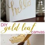 The words "DIY gold leaf canvas" in-between two pictures of gold leaf on white canvas