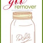 A drawing of a mason jar with the words "goo remover" over it