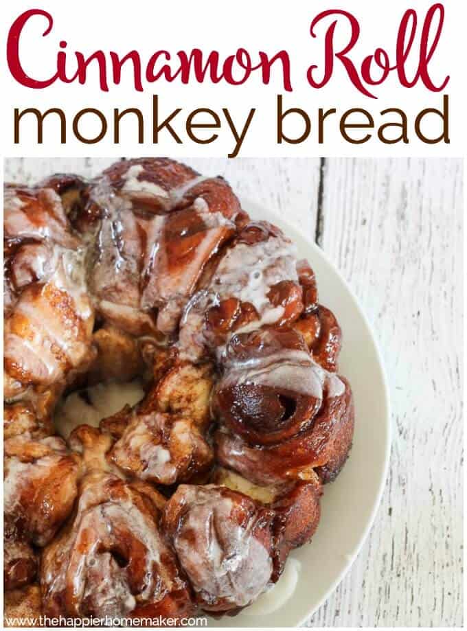 cinnamon roll monkey bread on white cake stand