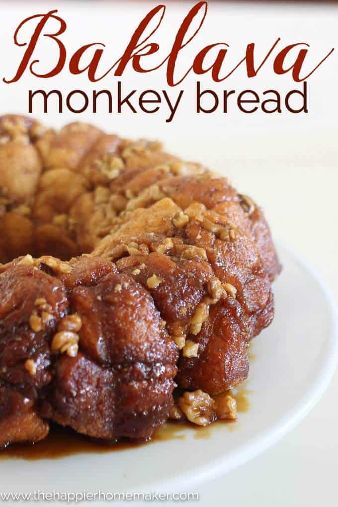 A close up of baklava monkey bread on a white dish