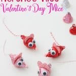 An above picture of Herhey kisses made to look like mice for Valentine's Day