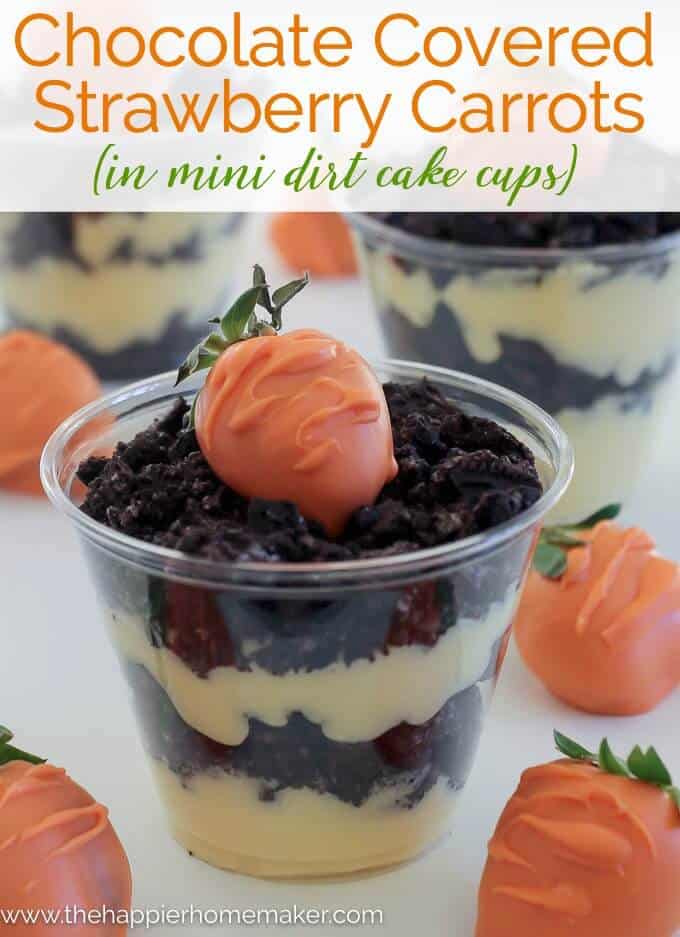 Chocolate Strawberry Carrots in dirt cake cups
