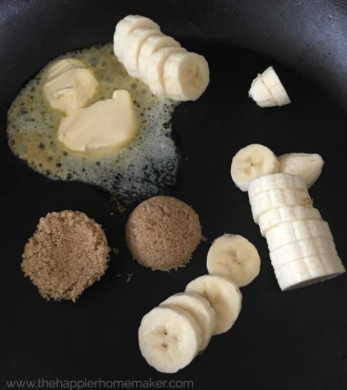 caramelized banana ingredients in pan