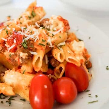baked penne with cherry tomatoes and parmesan cheese
