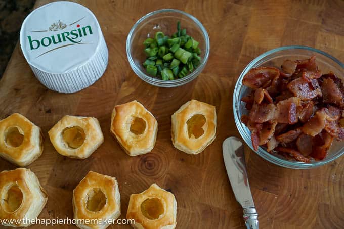 boursin and bacon stuffed puff pastries before assembly