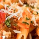 collage of baked penne with recipe name overlay