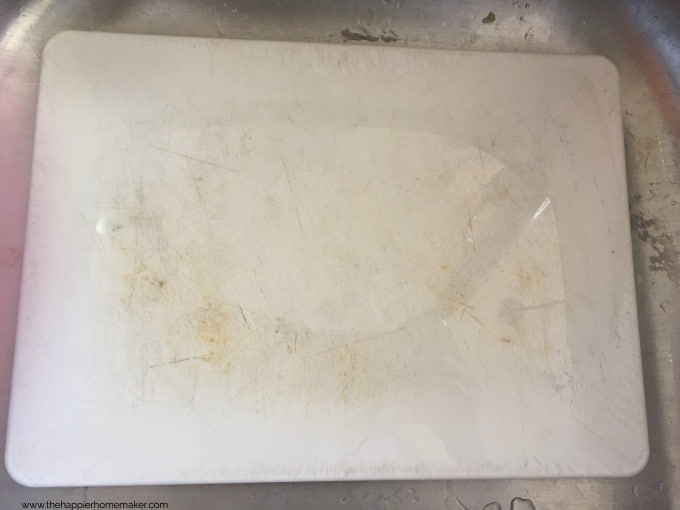 Dirty White Plastic Cutting Board With Dark Stains Scratch Stock